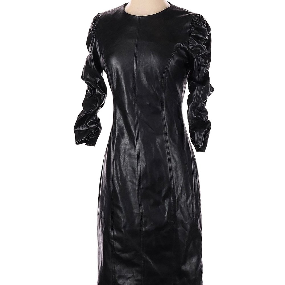 Vegan Leather 3/4th Sleeve Knee-length Dress Aura Bella FREE SHIPPING